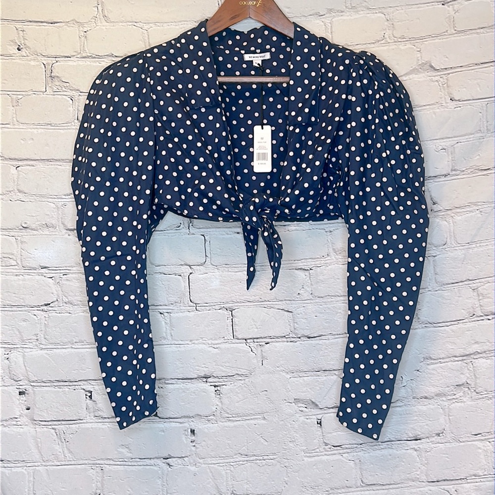 We Wore What Etoile Blue & White Polka Dot Cropped Long Sleeve Top Size Medium